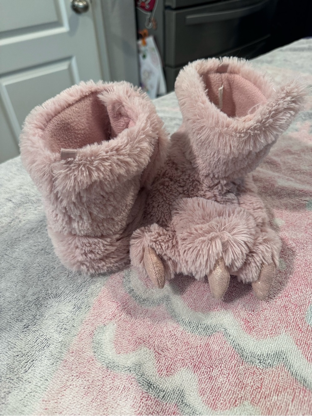 Carter's Plush Pink Dino Bootie Slippers with Claw Toes